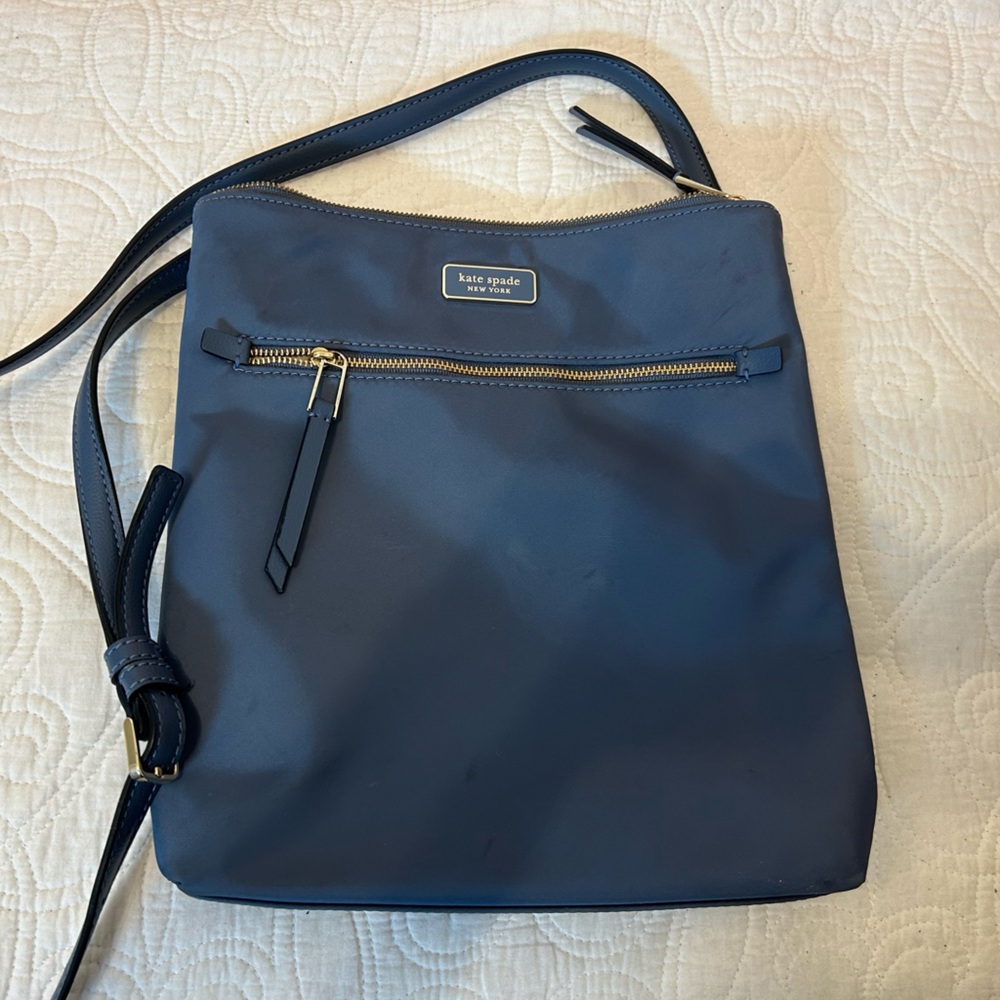 KATE SPADE Medium Blue Crossbody Bag with Gold Accents Gently Used..SO CUTE!!!